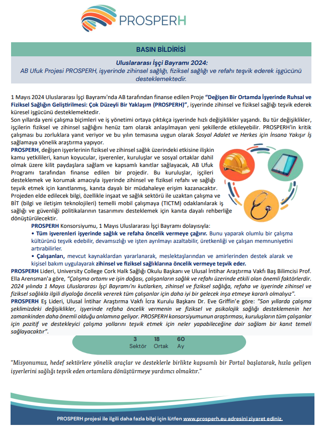 PROSPERH PROJESİ İŞÇİ BAYRAMI BASIN BÜLTENİ